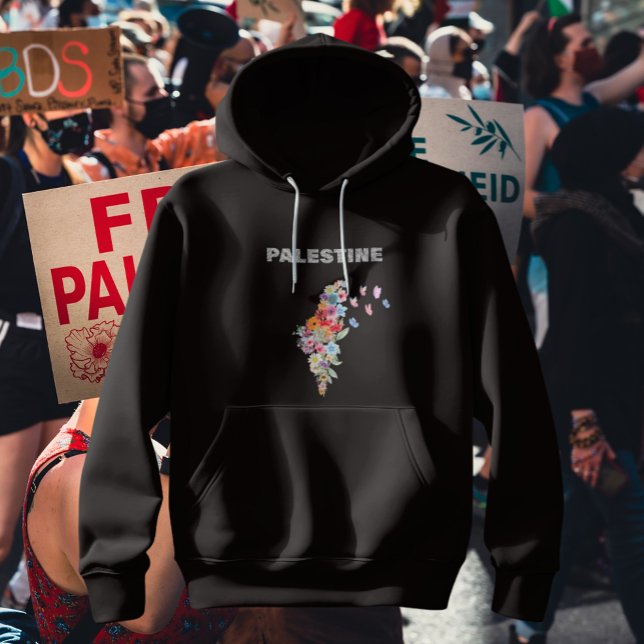 Floral Palestine Map Design | Pro Palestine Hoodie (Palestinian Map In floral To Support Palestine and show your solidarity in style, Pro Palestine.)