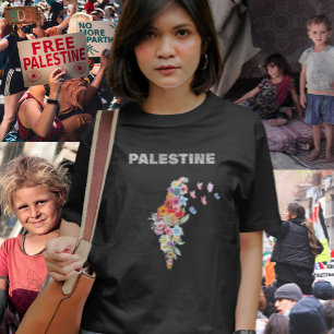 Floral Palestine Map Design Pro Palestine T-Shirt