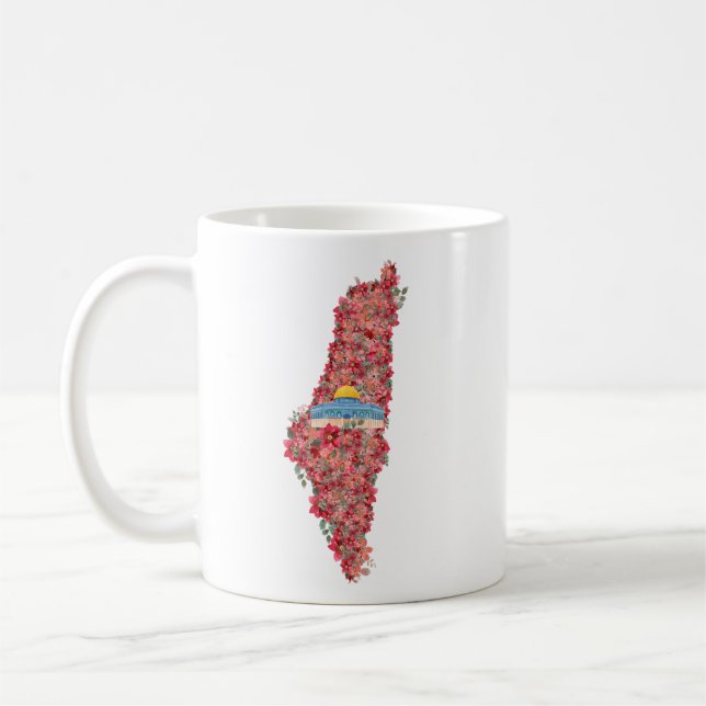 Floral Palestine map Dome of Rock al quads Gift  Coffee Mug (Left)