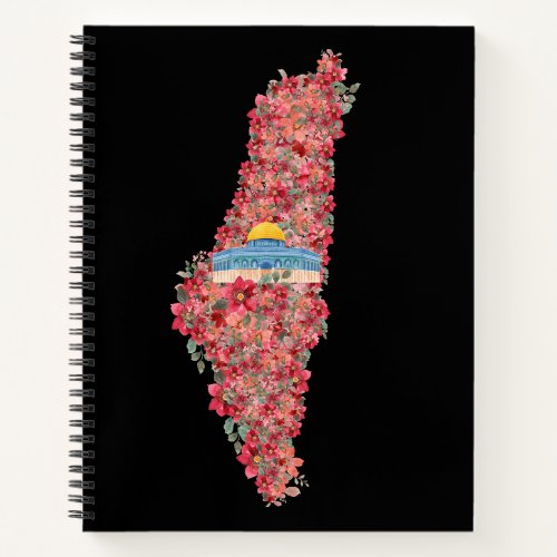 Floral Palestine map Dome of Rock al quads Gift  Notebook