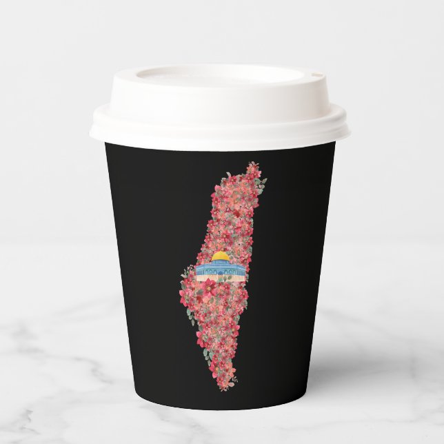 Floral Palestine map Dome of Rock al quads Gift  Paper Cups (Front)