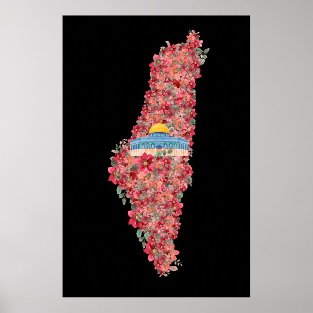 Floral Palestine map Dome of Rock al quads Gift  Poster (Front)