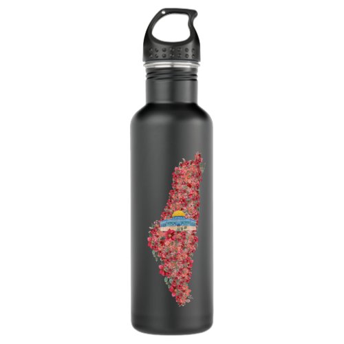 Floral Palestine map Dome of Rock al quads Gift  Stainless Steel Water Bottle