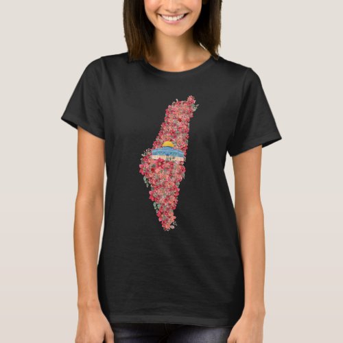Floral Palestine map Dome of Rock al quads Gift  T_Shirt