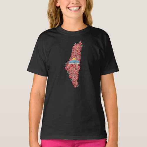 Floral Palestine map Dome of Rock al quads Gift  T_Shirt
