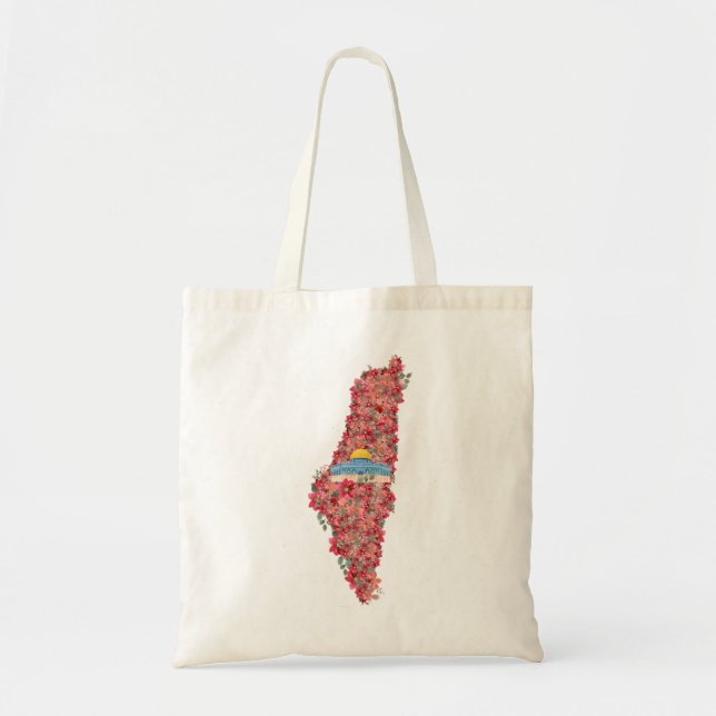 Floral Palestine map Dome of Rock al quads Gift  Tote Bag (Front)