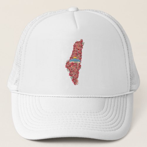 Floral Palestine map Dome of Rock al quads Gift  Trucker Hat
