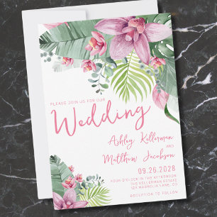 Floral Palm Leaves Tropical Wedding Invitation