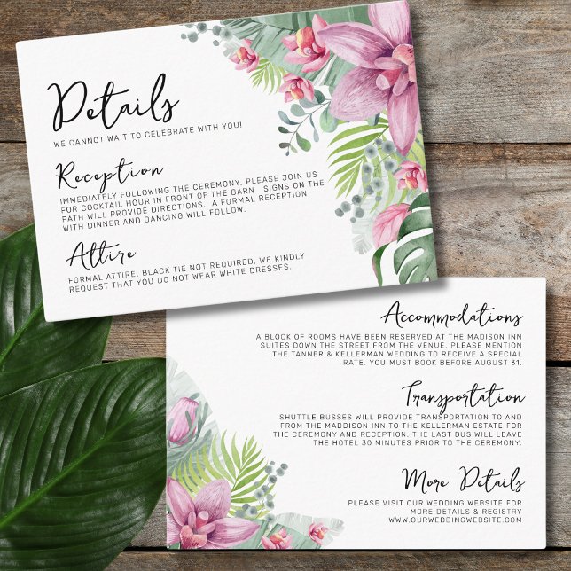 Floral Palm Tropical Wedding Details Enclosure Card (Floral Palm Tropical Wedding Details Enclosure Card)