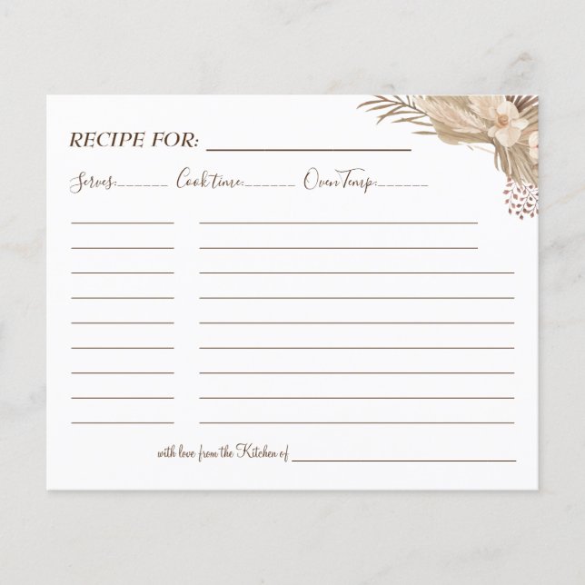 Floral Pampa Grass Recipe Card Flyer (Front)