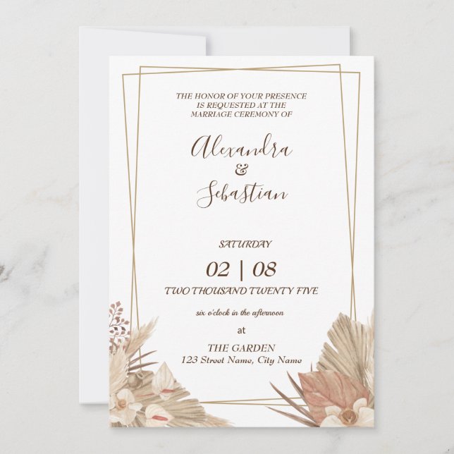Floral Pampa Grass Wedding Invitation (Front)