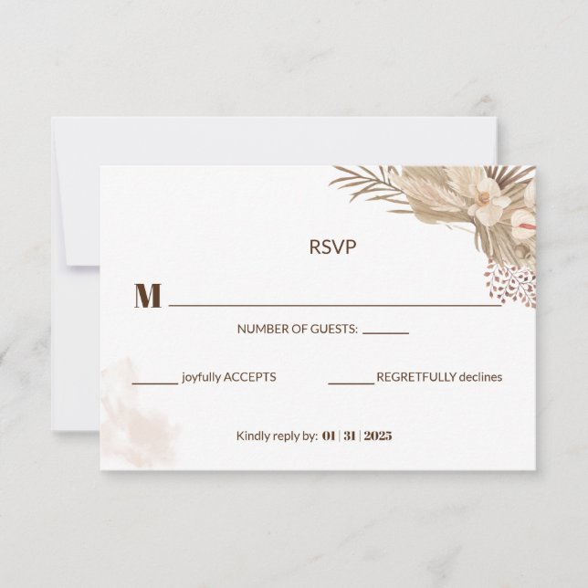 Floral Pampa Grass Wedding Response Card (Front)