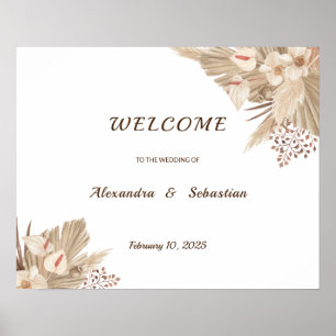 Floral Pampa Grass Wedding Welcome Sign