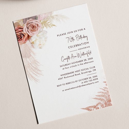 Floral Pampas Grass 70th Birthday Invitation