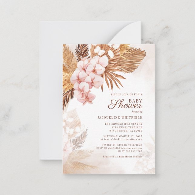 Floral Pampas Grass Boho Terracotta Baby Shower Note Card (Front)