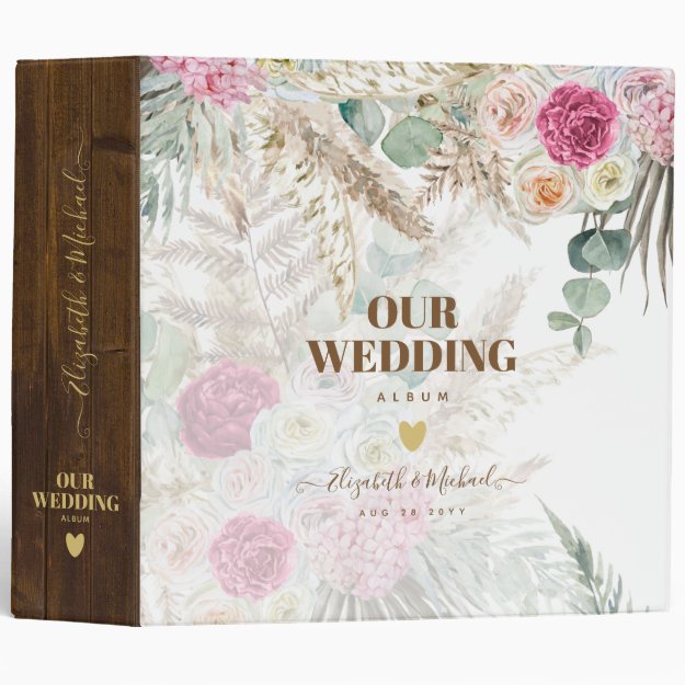 Floral Pampas Grass BOHO Wedding Album Planner 3 Ring Binder