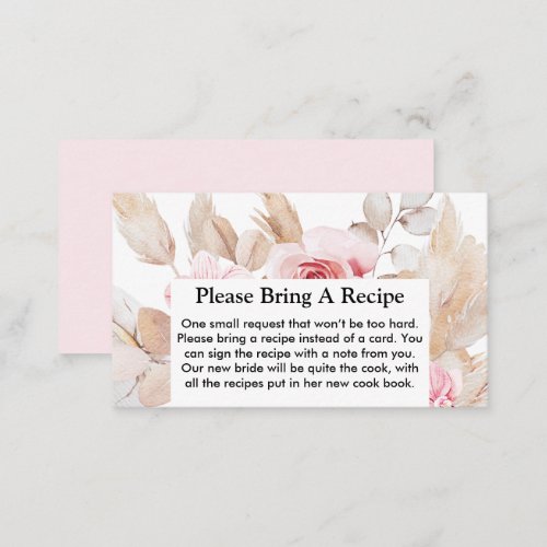 Floral Pampas Grass Bridal Shower Recipe Request Business Card