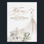 Floral Pampas Grass Dress Bridal Shower Welcome Foam Board<br><div class="desc">Romantic white flowers and wedding gown bridal shower welcome sign</div>