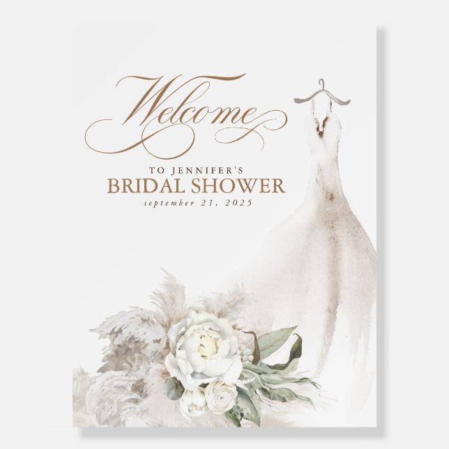 Floral Pampas Grass Dress Bridal Shower Welcome Foam Board (Front)