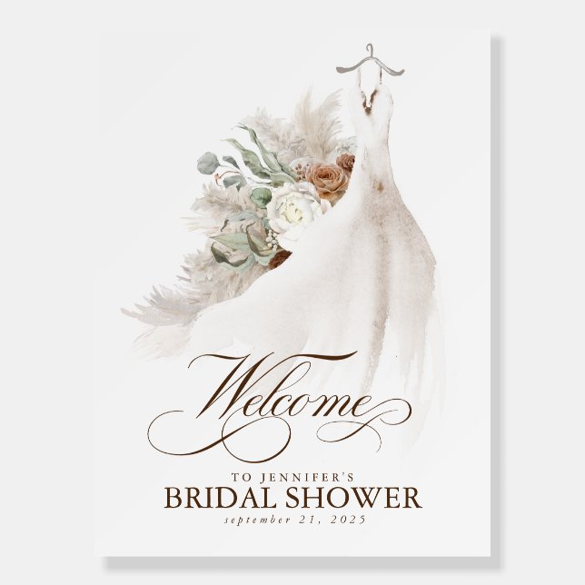 Floral Pampas Grass Dress Bridal Shower Welcome Foam Board (Front)