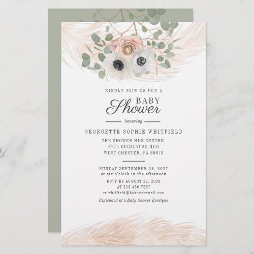Floral Pampas Grass Eucalyptus Baby Shower Stationery
