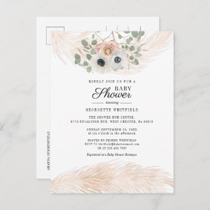 Floral Pampas Grass Girl Baby Shower Invitation Postcard