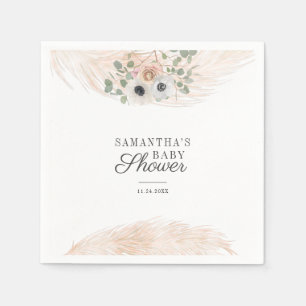 Floral Pampas Grass Modern Girl Baby Shower Paper Napkins