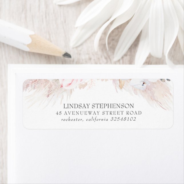 Floral Pampas Grass Pink Elegant Label (Insitu)