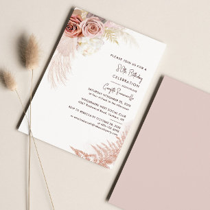 Floral Pampas Grass Terracotta 80th Birthday Invitation