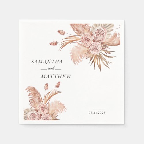 Floral Pampas Grass Terracotta Botanical Wedding Napkins