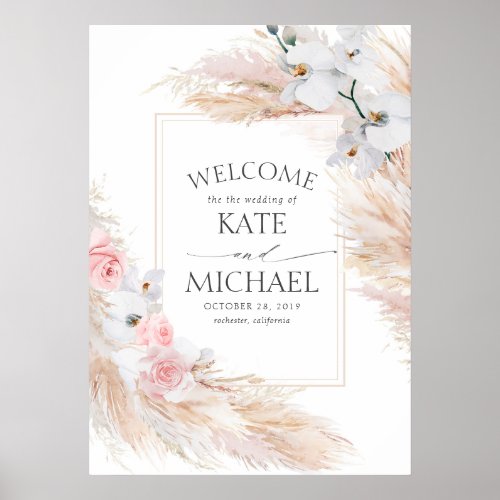 Floral Pampas Grass Tropical Wedding Welcome Poster