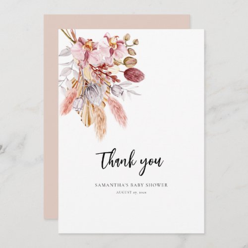 Floral Pampas Grass Watercolor Baby Shower Thank You Card