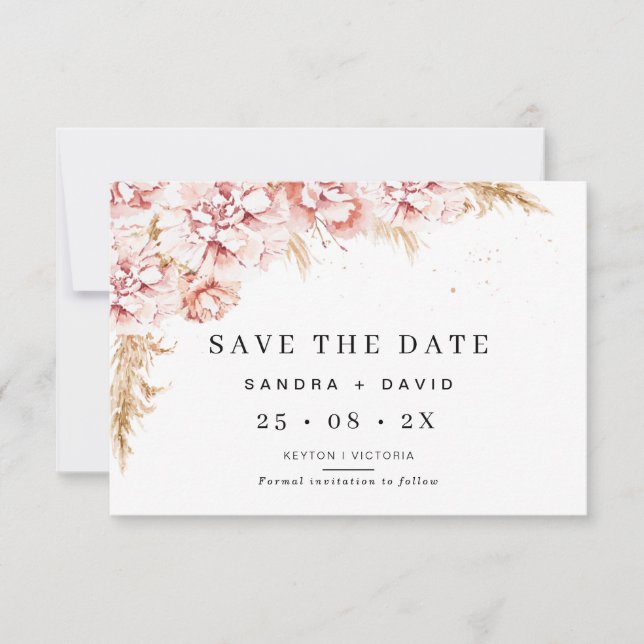 Floral Pampas Grass Wedding Save The Date Card (Front)