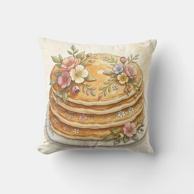 Floral Pancake Stack Watercolor Throw Pillow (Front)