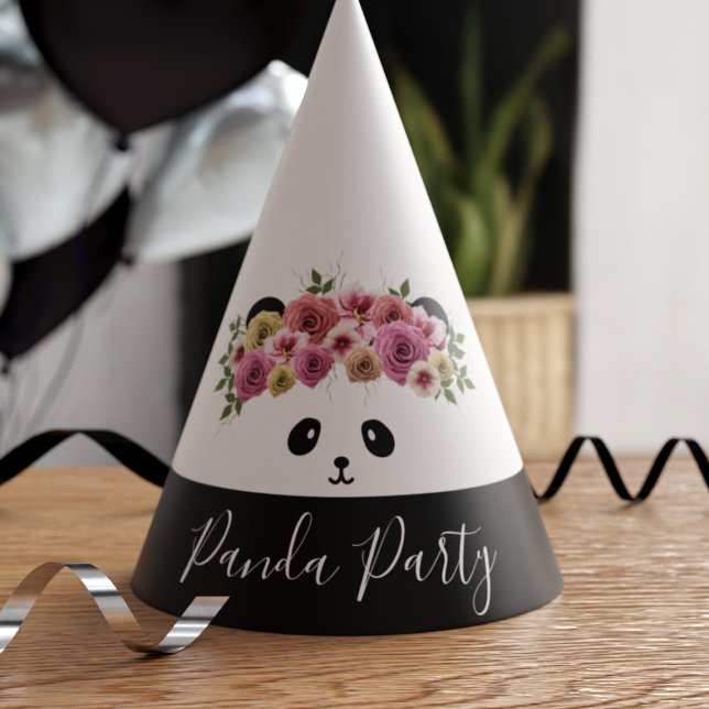 Floral Panda Bear Girl Birthday Party Hats (🐼 Just add your name! Great for Panda Parties! 🐼)
