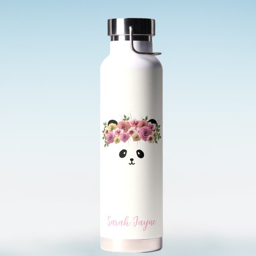 Floral Panda Bear Girl Custom Name Water Bottle