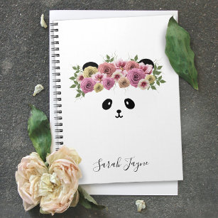 Floral Panda Bear Girl Name Journal Notebook