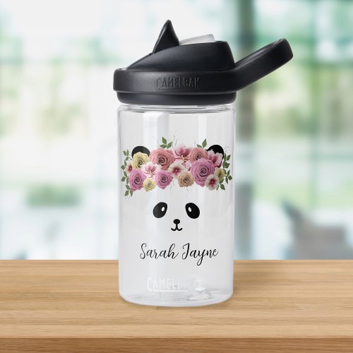 Floral Panda Bear Girl Name Small Water Bottle