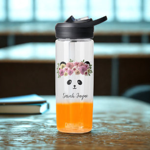 Floral Panda Bear Girl Name Water Bottle