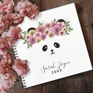 Floral Panda Bear Girl Personalized Notebook