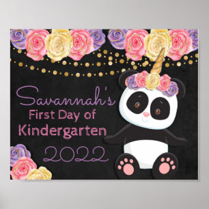 Floral Pandacorn First Day of School Chalkboard Poster