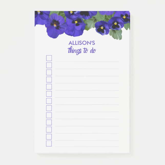 Floral Pansies Things to Do List First Name Post-it Notes (Front)