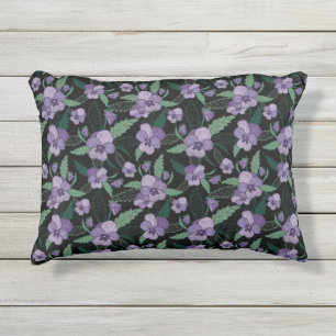Floral Pansy with Foliage on Dark Background Outdoor Pillow