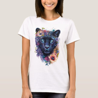 Floral Panther Art Design | Colorful Black Panther T-Shirt
