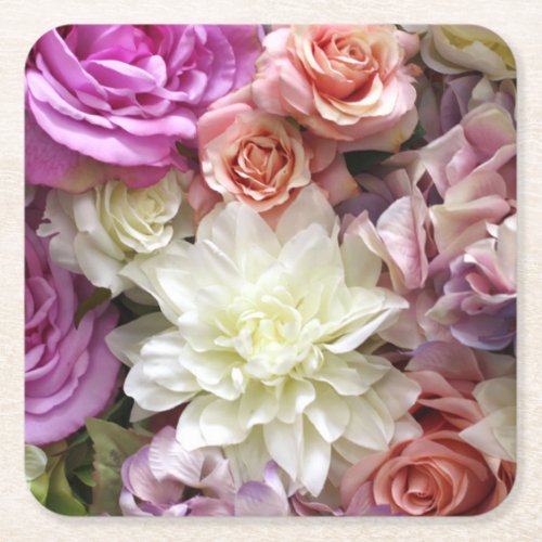 Floral paper coasters with dahlia and roses