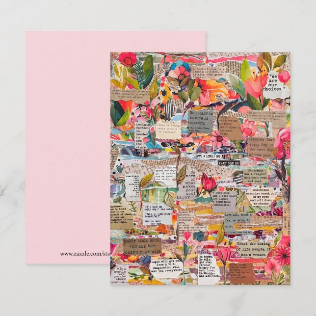 Floral Paper Collage Inspirational Words Cards (Front/Back)