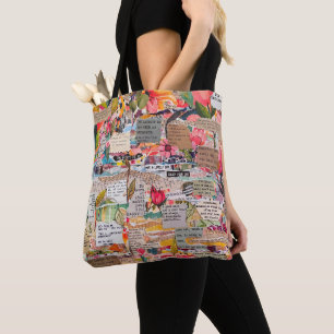 Floral Paper Collage Inspirational Words Tote Bag