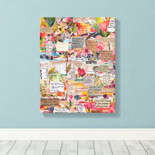 Floral Paper Collage Mixed Media Canvas Print