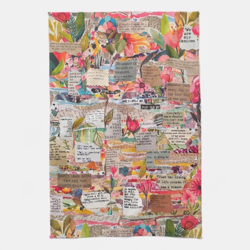 Floral Paper Collage Mixed Media Kitchen Towel