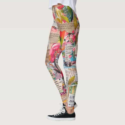 Floral Paper Collage Mixed Media Leggings